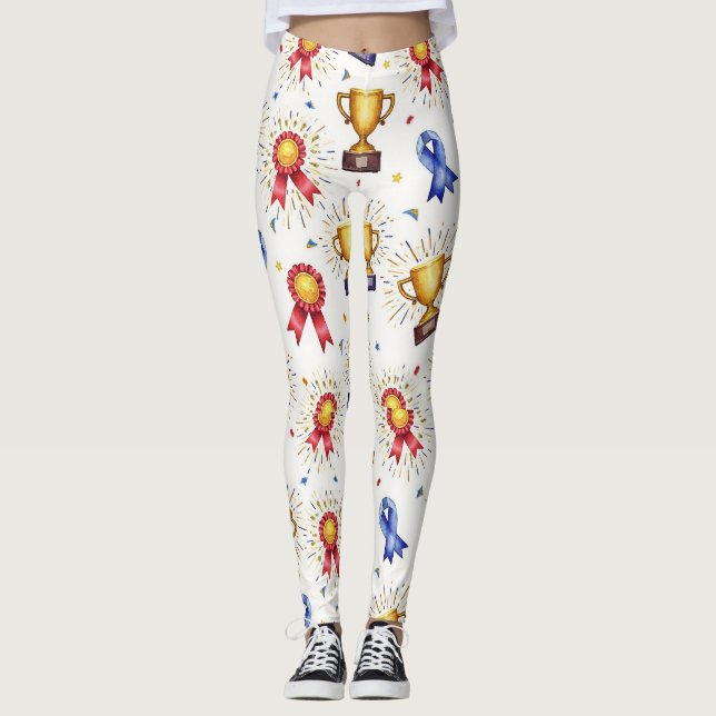 Fitness Trophies Medals Ribbons Muster Leggings (Vorderseite)