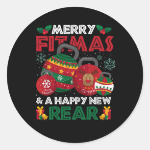 Fitness Weihnachten frohe Fitmas und eine glücklic Runder Aufkleber