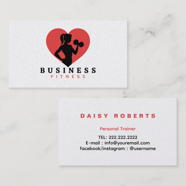 Fitness Women Lifting Weight Logo Personal Trainer Visitenkarte (Vorne/Hinten)