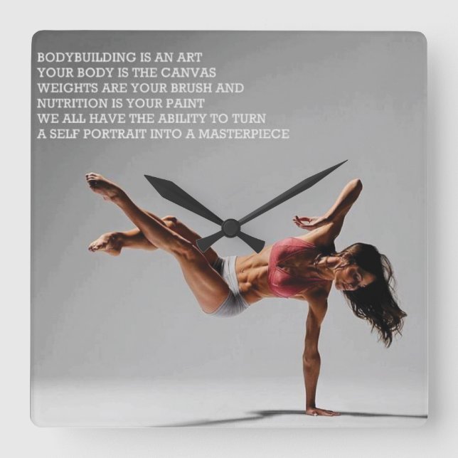 Fitness Workout Gym Motivation Quadratische Wanduhr (Vorderseite)