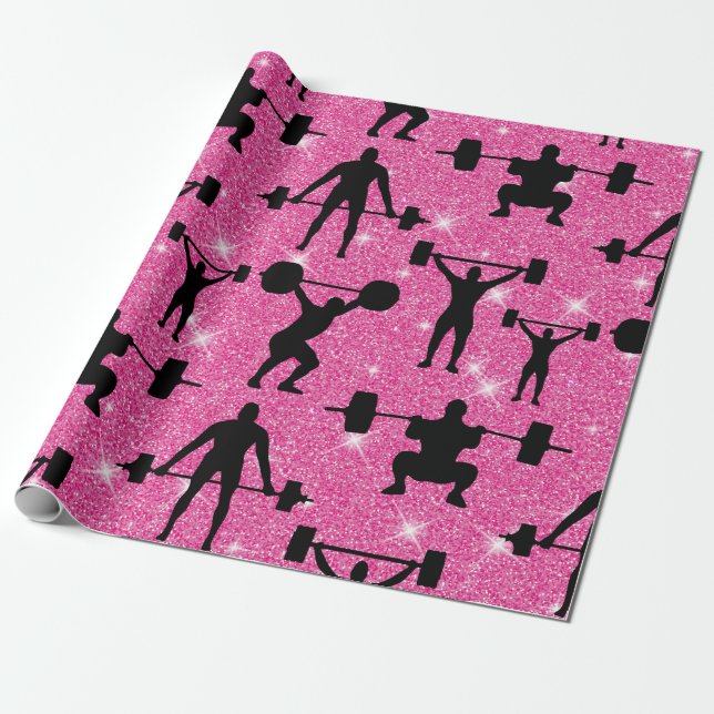 Fitness Workout Gym Sport Rosa Glitzer Geschenkpapier (Ungerollt)
