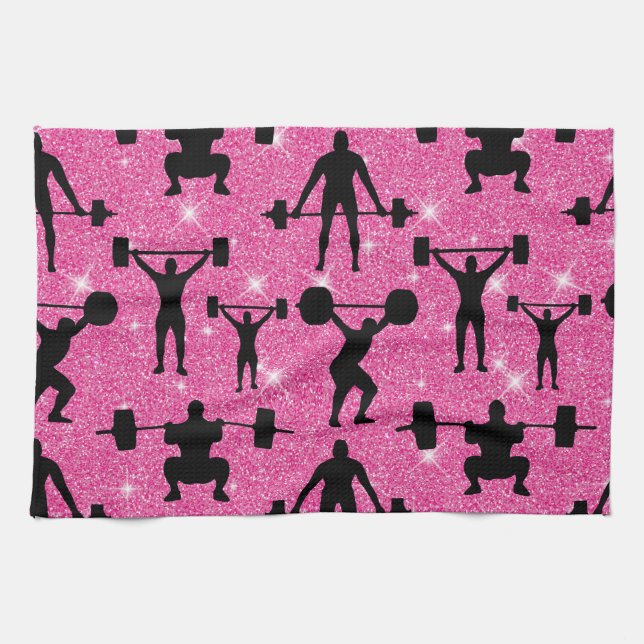 Fitness Workout Gym Sport Rosa Glitzer Geschirrtuch (Horizontal)