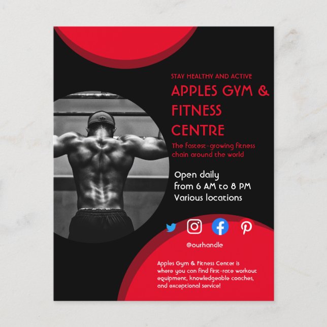 Fitnessraum mit schwarzem und rotem Foto - Trainer Flyer (Vorne)