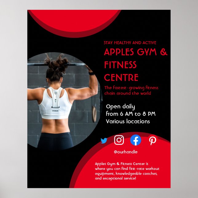 Fitnessraum mit schwarzem und rotem Foto - Trainer Poster (Vorne)