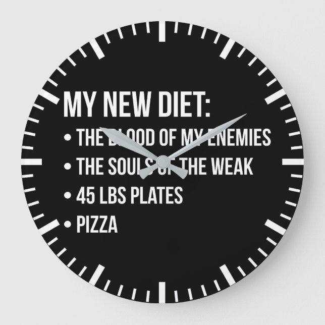 Fitnessraum Spaß - Diät - Blut, Soule, Pizza - Fun Große Wanduhr (Vorderseite)