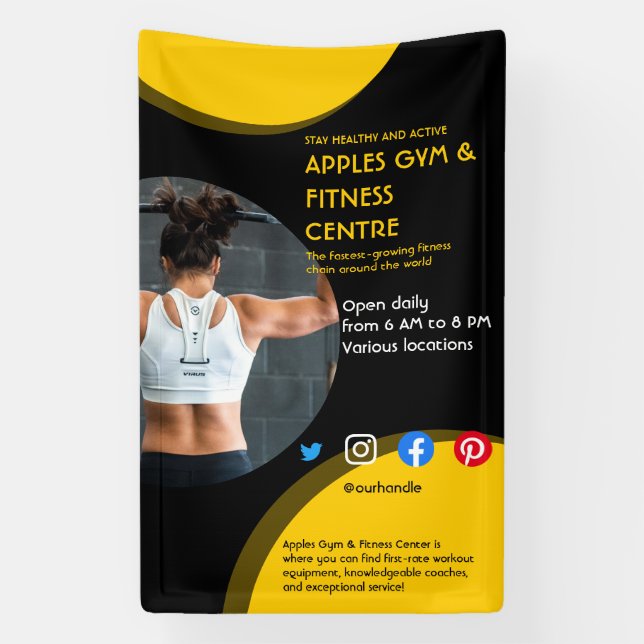 Fitnessstudio mit schwarzem und gelbem Foto - Trai Banner (Vertikal)