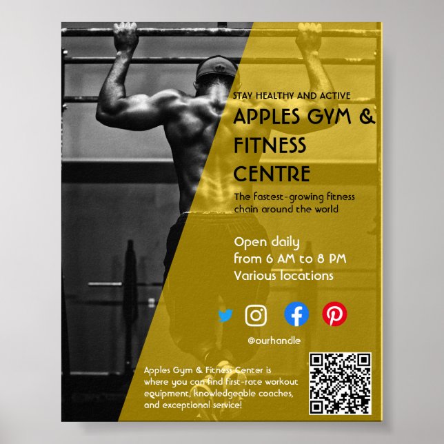 Fitnessstudio mit schwarzem und gelbem Foto - Trai Poster (Vorne)