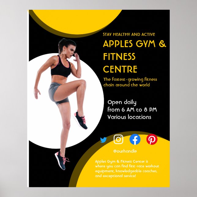 Fitnessstudio mit schwarzem und gelbem Foto - Trai Poster (Vorne)