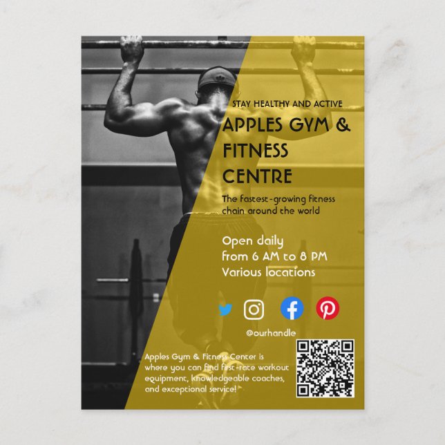 Fitnessstudio mit schwarzem und gelbem Foto - Trai Postkarte (Vorderseite)