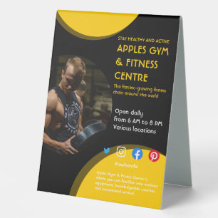 Fitnessstudio mit schwarzem und gelbem Foto - Trai Tischaufsteller