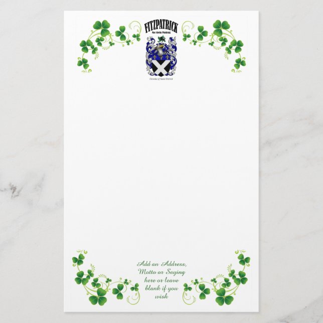 Fitzpatrick hat die Schreibpapierverkleidung angef Briefpapier (Vorderseite)