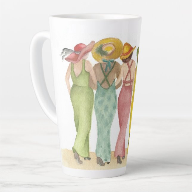 Five Beach Babe Friends auf einem großen 17" Milchtasse (Linke Ecke)