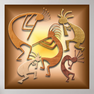 Five Brown Kokopellis Poster