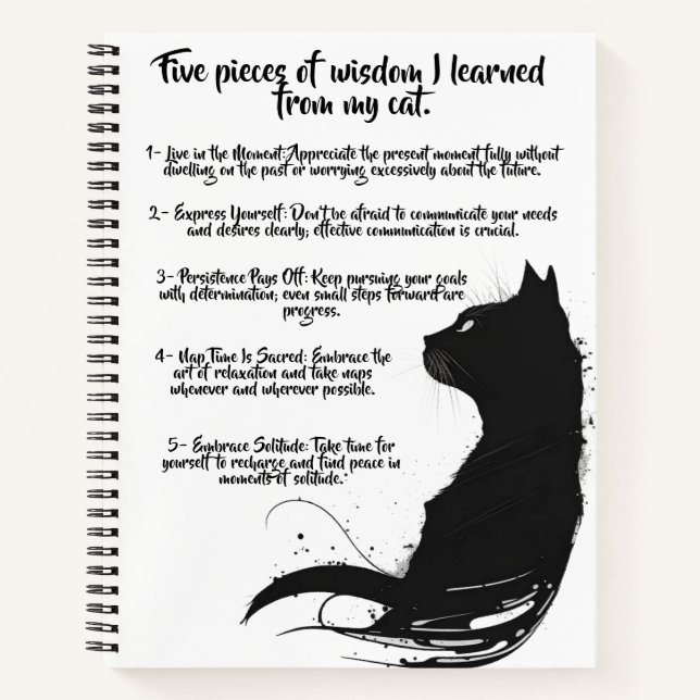 Five Cat Wisdom Black Cat Design SpiralNotebook Notizbuch (Vorderseite)