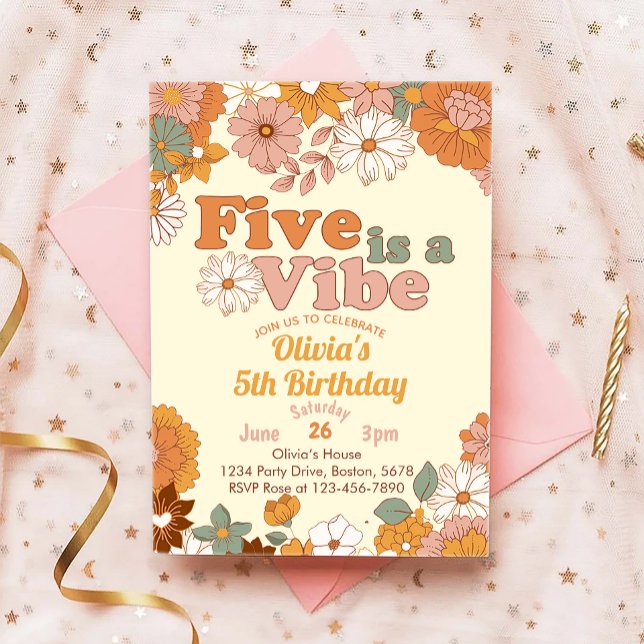 Five est une vibe Floral 5th Birthday Invitation (Créateur téléchargé)