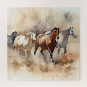 „Five Galloping Mustangs“ Staubige westliche Aquar