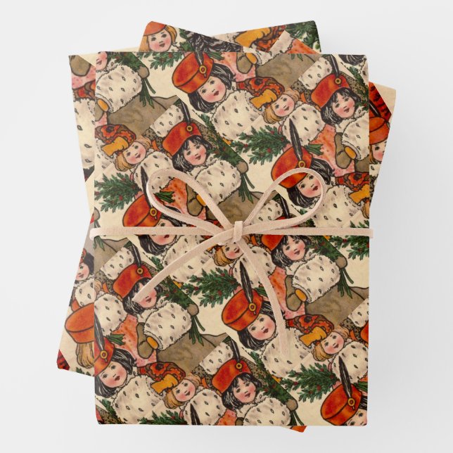 Five Girls With Furry Muffs - Florence Hardy Geschenkpapier Set (Beispiel)