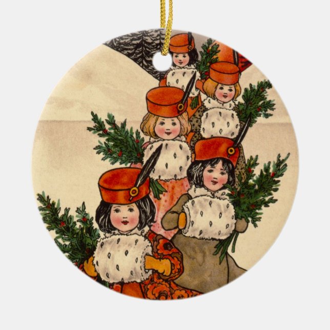 Five Girls With Furry Muffs - Florence Hardy Keramik Ornament (Vorne)