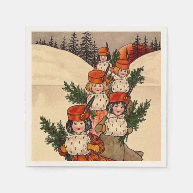 Five Girls With Furry Muffs - Florence Hardy Serviette (Vorderseite)