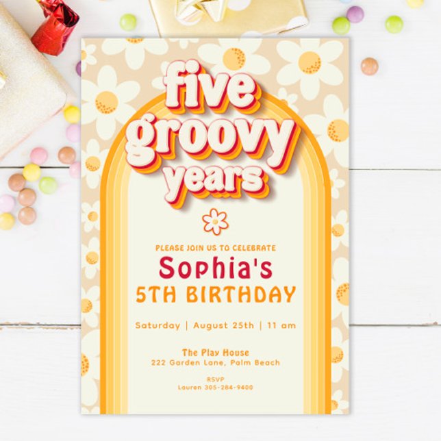 Five is a Vibe 5th Birthday Invitation | Retro Dai (Créateur téléchargé)