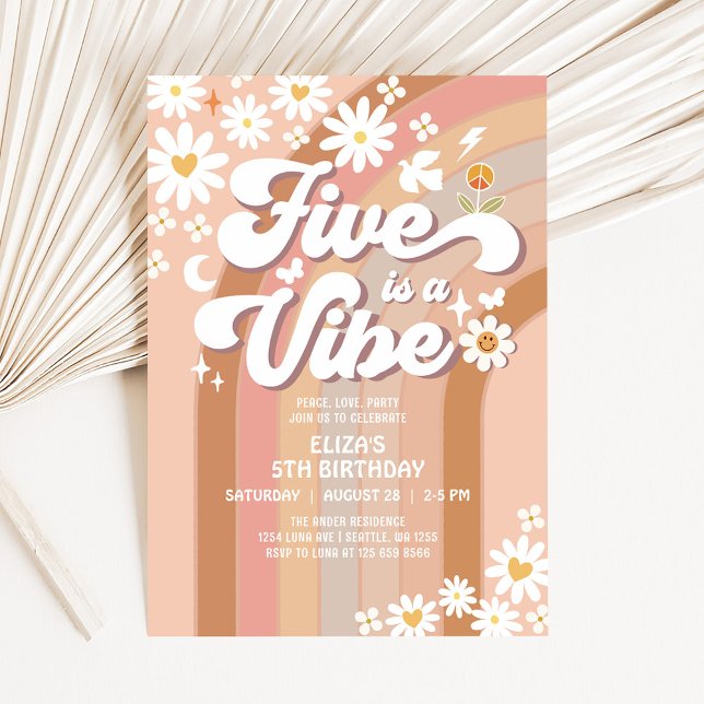 Five is A Vibe Anniversaire Invitation Hippie les  (Créateur téléchargé)