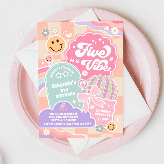 Five Is A Vibe Cloud Rainbow Disco 5th Birthday Einladung (Von Creator hochgeladen)