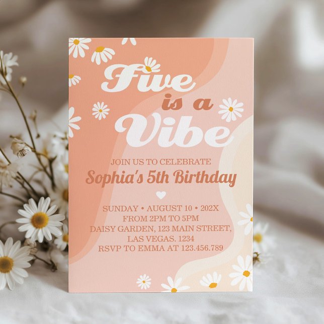 Five is A Vibe Daisy 5th Birthday Invitation (Créateur téléchargé)