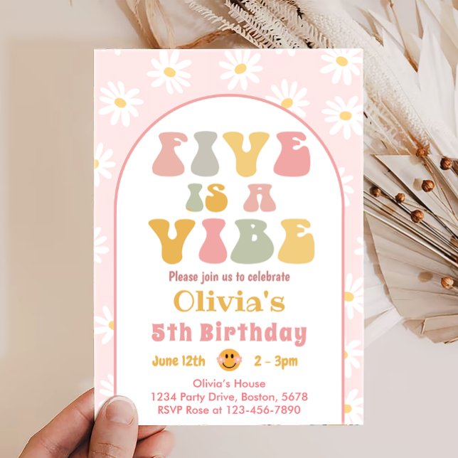 Five is a Vibe Daisy Smile 5th Birthday Invitation (Créateur téléchargé)