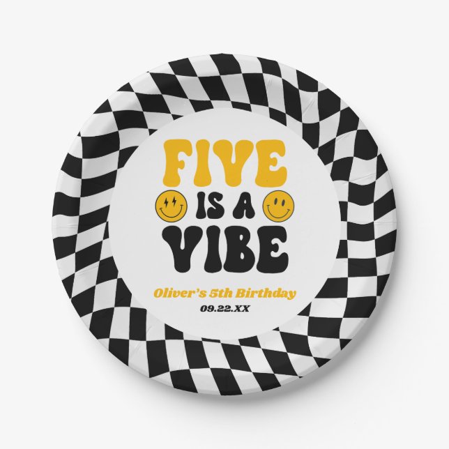 Five Is A Vibe Retro Fifth 5th Birthday Party Pappteller (Vorderseite)
