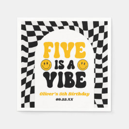 Five Is A Vibe Retro Fifth 5th Birthday Party Serviette