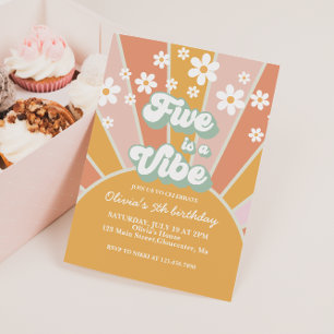 Five is a Vibe Retro-Sonnenblume Boho-Blumen Einladung