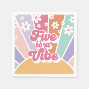 Five is a Vibe Retro Sonnenschein Regenbogen Gänse Serviette