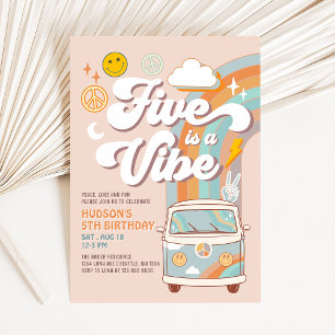 Five ist A Vibe Hippie 70's Retro Boy 5. Geburtsta Einladung