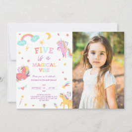 Five ist ein Magical Vibe Unicorn 5. Geburtstag Fo Einladung