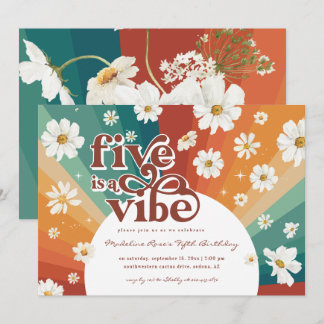 Five ist ein Vibe 5. Geburtstag | Retro Daisy Rain Einladung