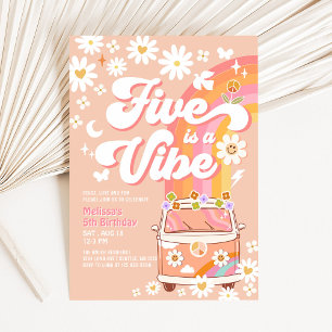 Five ist ein Vibe Girl Pink Peach Groovy 5. Geburt Einladung