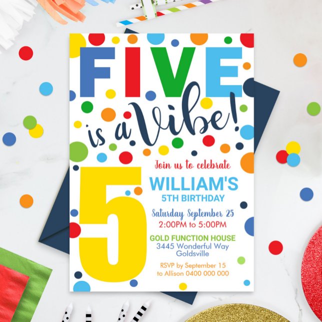 Five ist eine Vibe Birthday Einladung 5. Geburtsta (Five is a Vibe Birthday Invitation. Digital or Printed 5th Birthday Invitation)