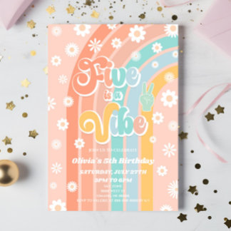 Five ist eine Vibe Rainbow Daisy 5. Geburtstagspar Einladung