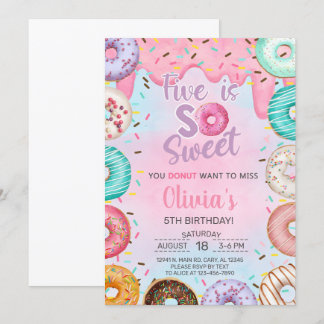 Five ist Sweet Girl 5. Geburtstag Einladung Donuts