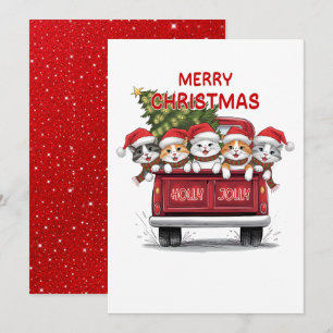 Five Jolly Christmas Cats Red Truck Feiertagskarte