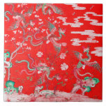 Five Phoenixes in Garden Chinese Red Floral Fliese<br><div class="desc">Digital elaboration from an antique Japanese painting.</div>