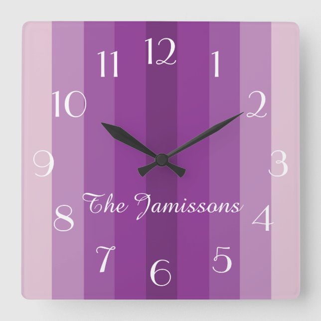 Five Shades of Purple, Clock, Personalized Quadratische Wanduhr (Vorderseite)