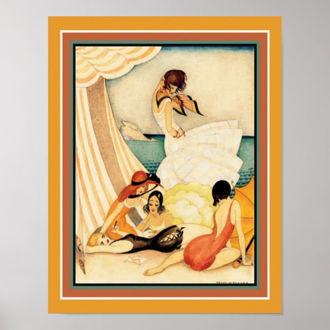 "Five Women at a Beach" - Art-Déco-Printwerbung de Poster (Vorne)