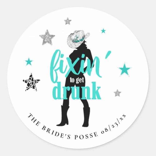 Fixin' The Posse Disco Bachelorette Aquamarine ID9 Runder Aufkleber (Vorderseite)