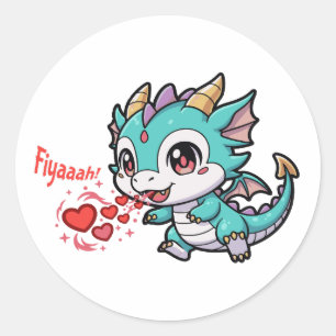 Fiyaaah Süßer Baby-Drache Chibi Anime Kawaii Herz Runder Aufkleber