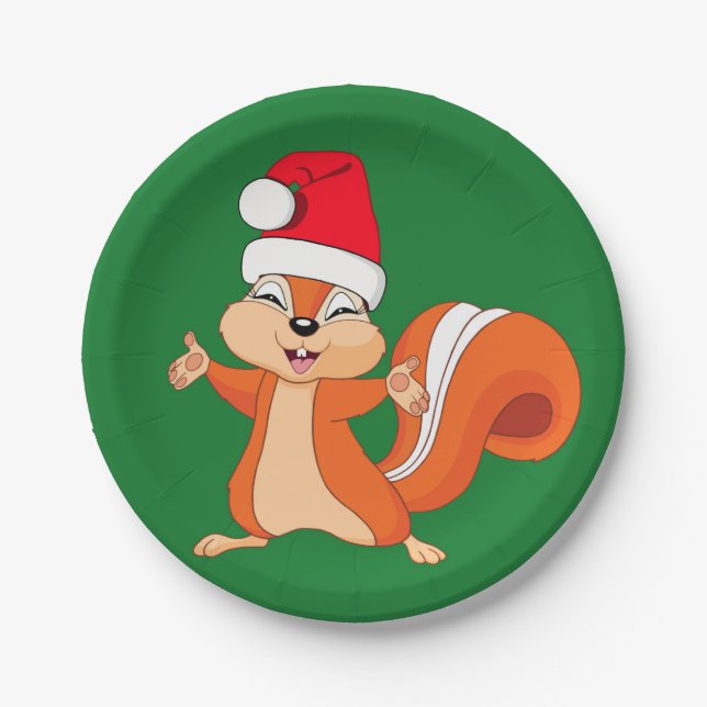 Fizzy das spielerische Eichhörnchen zu Weihnachten Pappteller (Vorderseite)
