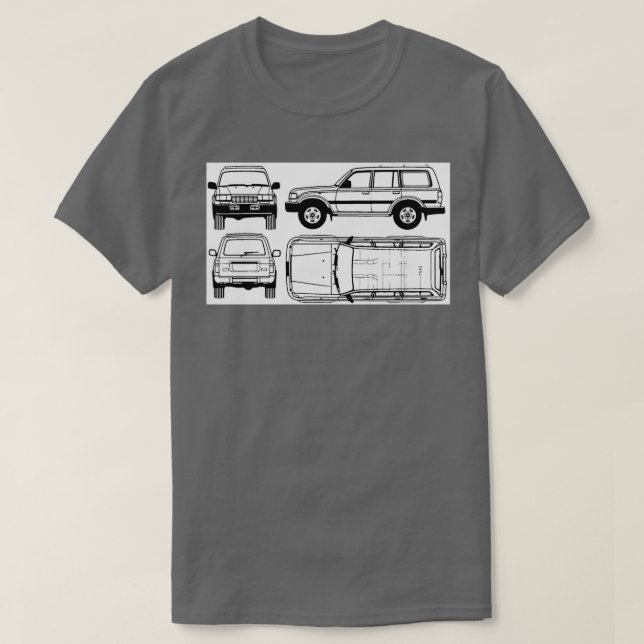 FJ80 Land Cruiser Dimension Blueprint  T-Shirt (Design vorne)
