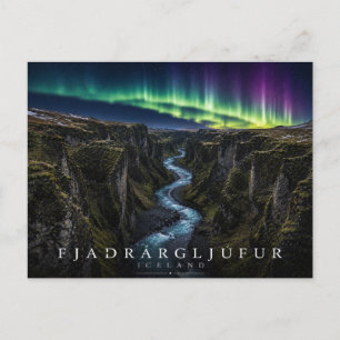 Fjaðrárgljúfur Canyon Island Aurora Postkarte