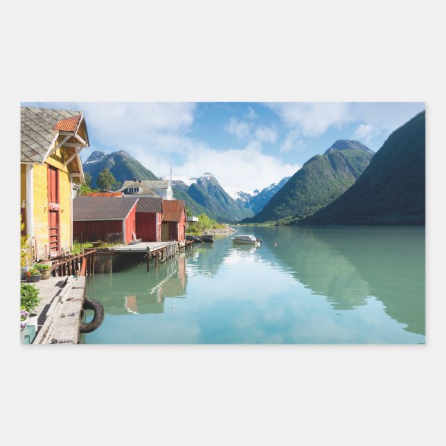 Fjaerlandsfjord-Fjordlandschaft in Norwegen Rechteckiger Aufkleber (Vorderseite)