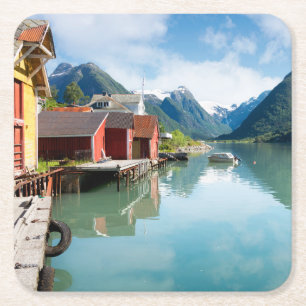 Fjaerlandsfjord Fjordlandschaft in Norwegen Rechteckiger Pappuntersetzer
